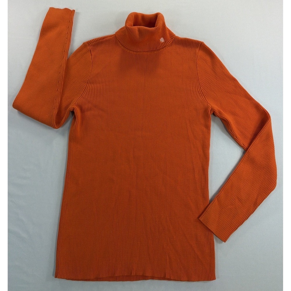 Lauren Ralph Lauren Turtleneck Sweater Women's L Orange Ribbed Knit - Picture 2 of 11